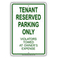 Tenant Reserved Parking Only Violators Towed At Owner's Expense Aluminum Metal Sign Plate