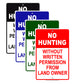 No Hunting Without Written Permission from Land Owner Aluminum Metal Sign Plate