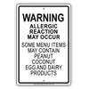 Warning Allergic Reaction May Occur Aluminum Metal Sign Plate