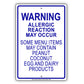 Warning Allergic Reaction May Occur Aluminum Metal Sign Plate