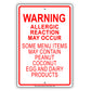 Warning Allergic Reaction May Occur Aluminum Metal Sign Plate