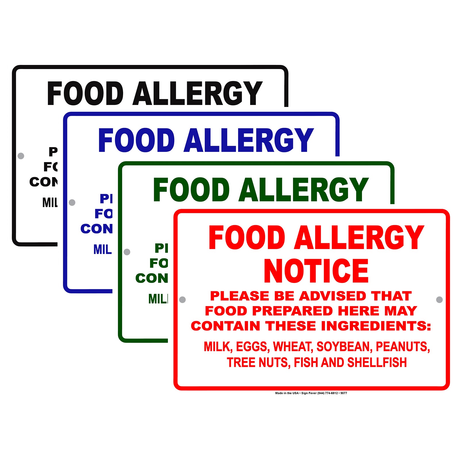 Food Allergy Notice Please Be Advised That Food Prepared Here May Contain Ingredients Aluminum Metal Sign Plate