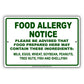 Food Allergy Notice Please Be Advised That Food Prepared Here May Contain Ingredients Aluminum Metal Sign Plate