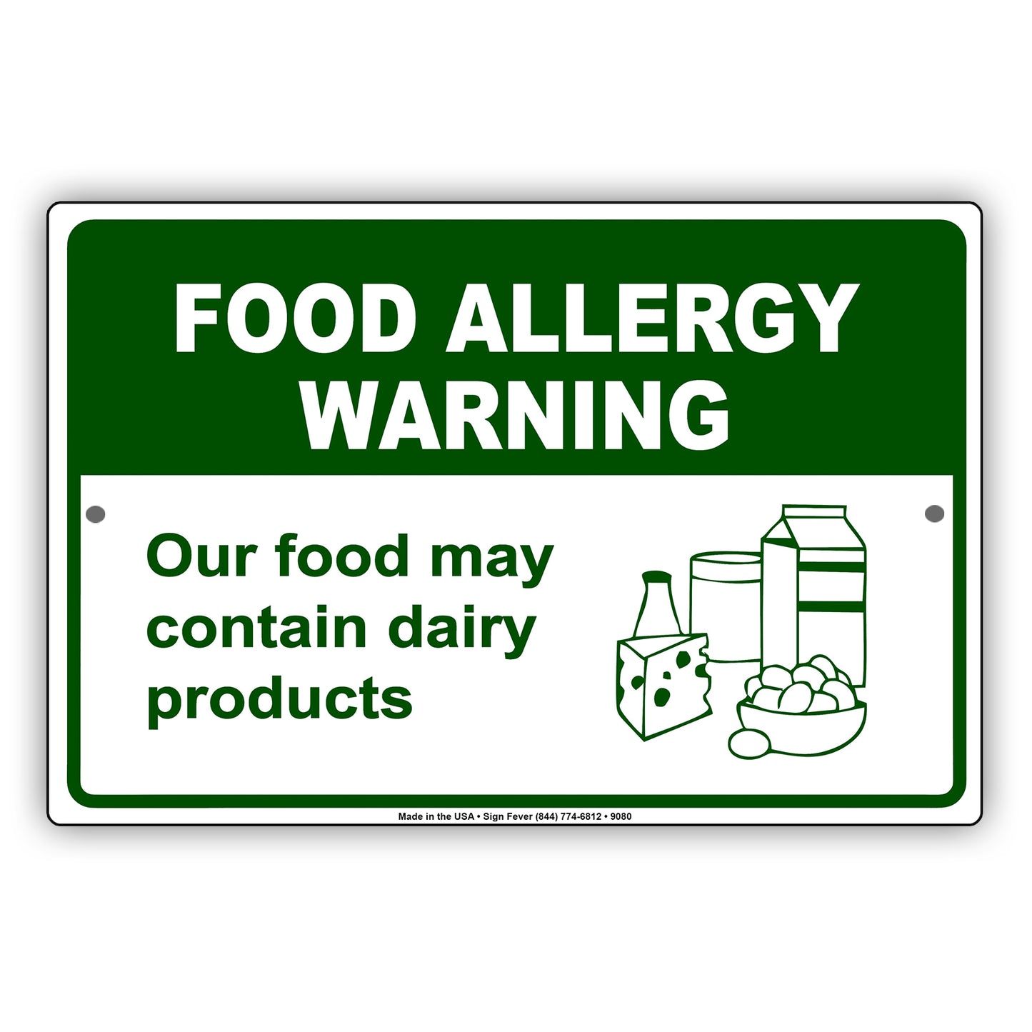 Food Allergy Warning Our Food May Contains Dairy Products Aluminum Metal Sign Plate