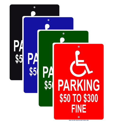 Reserved Parking $50 To $300 Fine Handicap Alert Aluminum Metal Sign Plate