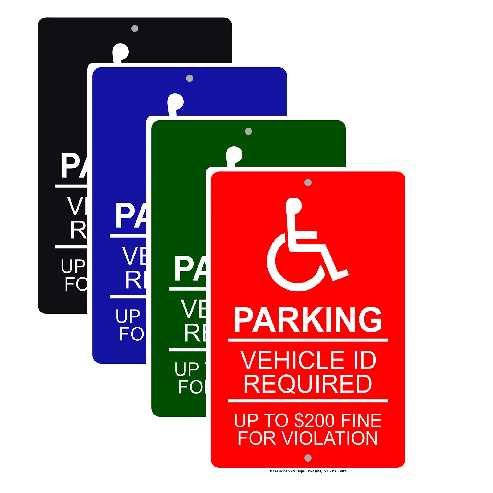 Handicap Parking Vehicle Id Required Up To $200 Fine For Violation Aluminum Metal Sign Plate