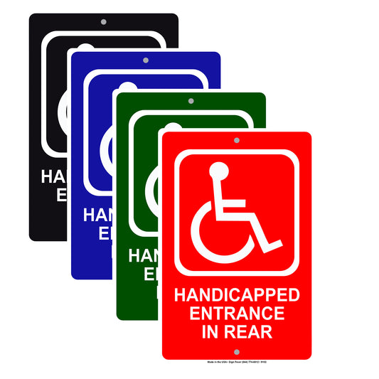 Handicaped Entrance In Rear Alert Aluminum Metal Sign Plate