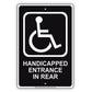 Handicaped Entrance In Rear Alert Aluminum Metal Sign Plate