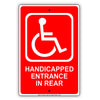 Handicaped Entrance In Rear Alert Aluminum Metal Sign Plate