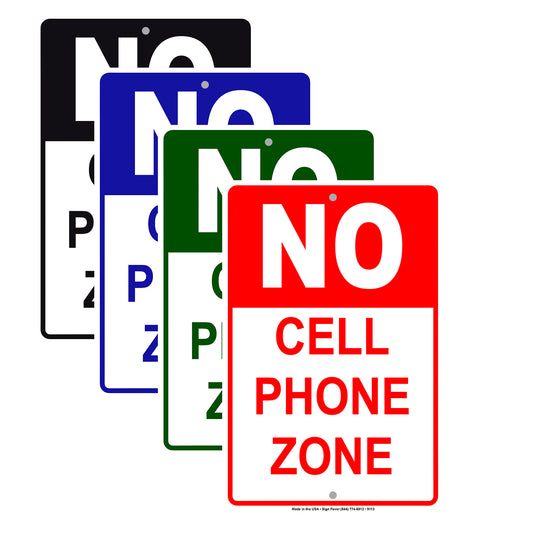 No Cell Phone Zone Restricted Area Aluminum Metal Sign