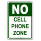 No Cell Phone Zone Restricted Area Aluminum Metal Sign