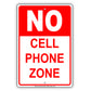 No Cell Phone Zone Restricted Area Aluminum Metal Sign