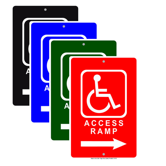 Wheelchair Access Ramp With Right Arrow Plate Aluminum Metal Sign