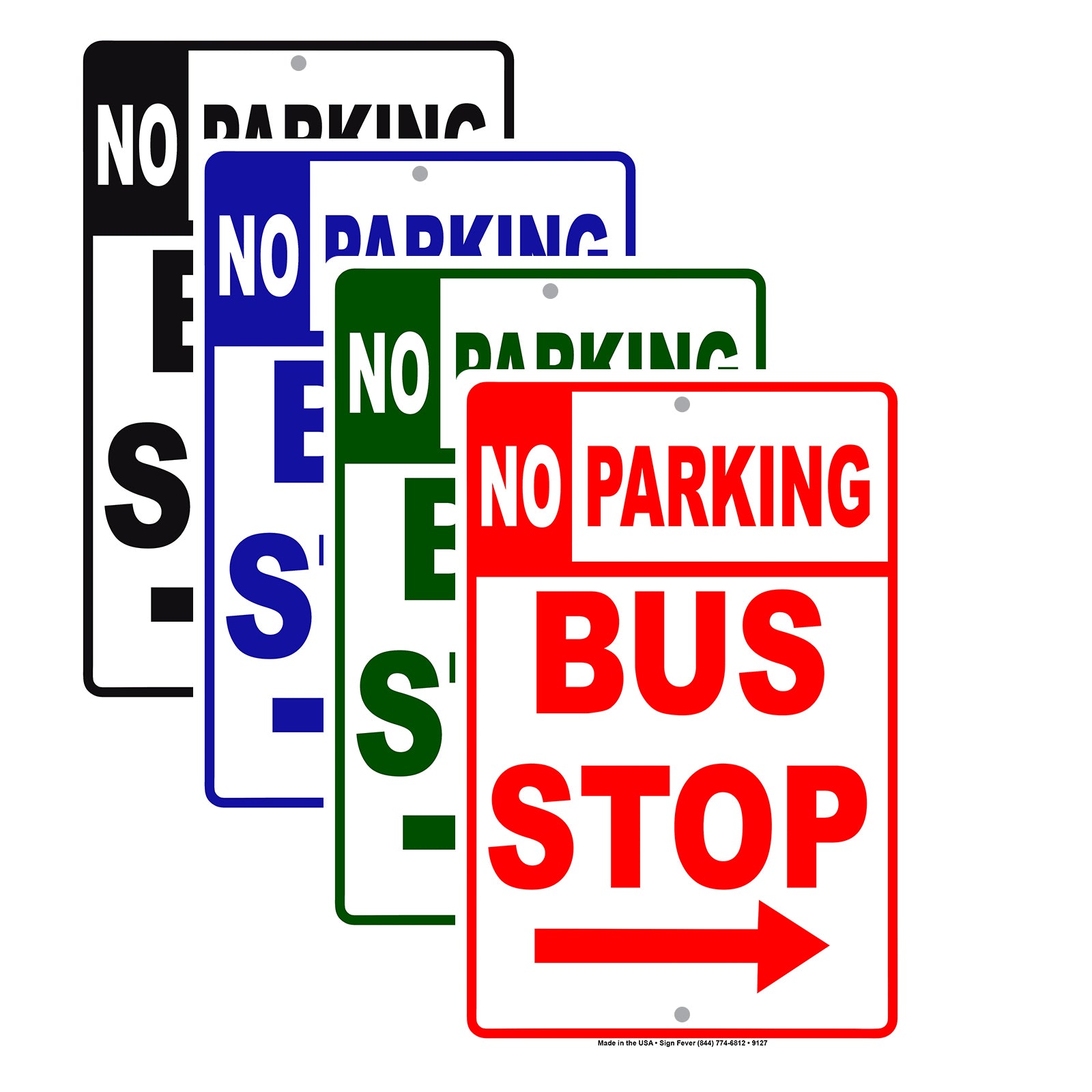 No Parking Bus Stop with Right Arrow Aluminum Metal Sign