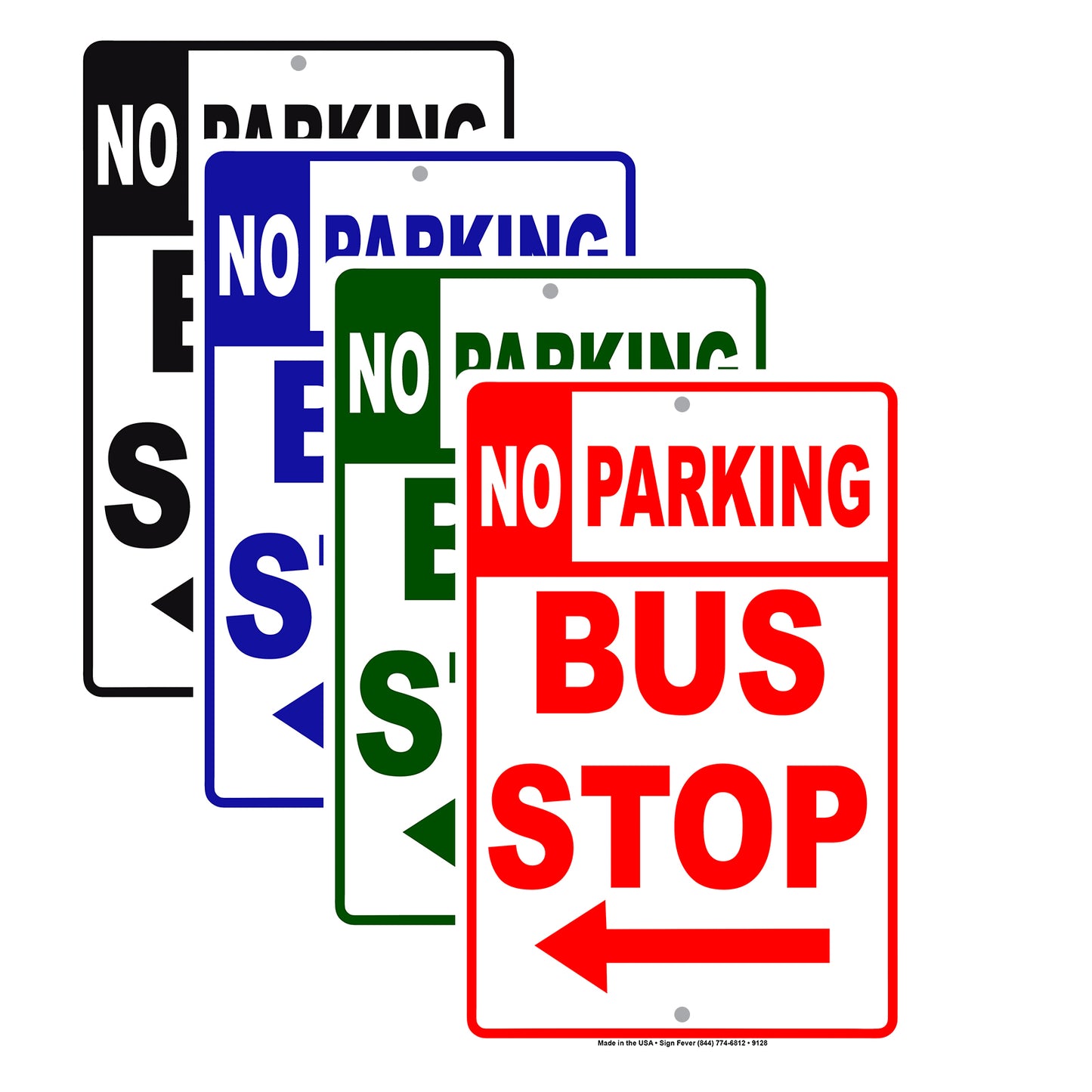 No Parking Bus Stop with Left Arrow Aluminum Metal Sign