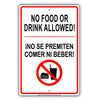 No Food or Drink Allowed Warning Notice Aluminum Metal Sign