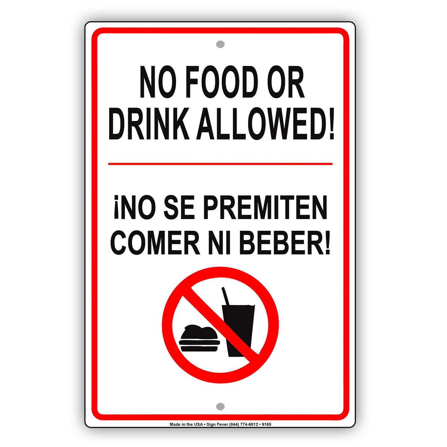 No Food or Drink Allowed Warning Notice Aluminum Metal Sign