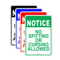 Notice No Spitting or Cursing Allowed Restriction Warning Aluminum Metal Sign