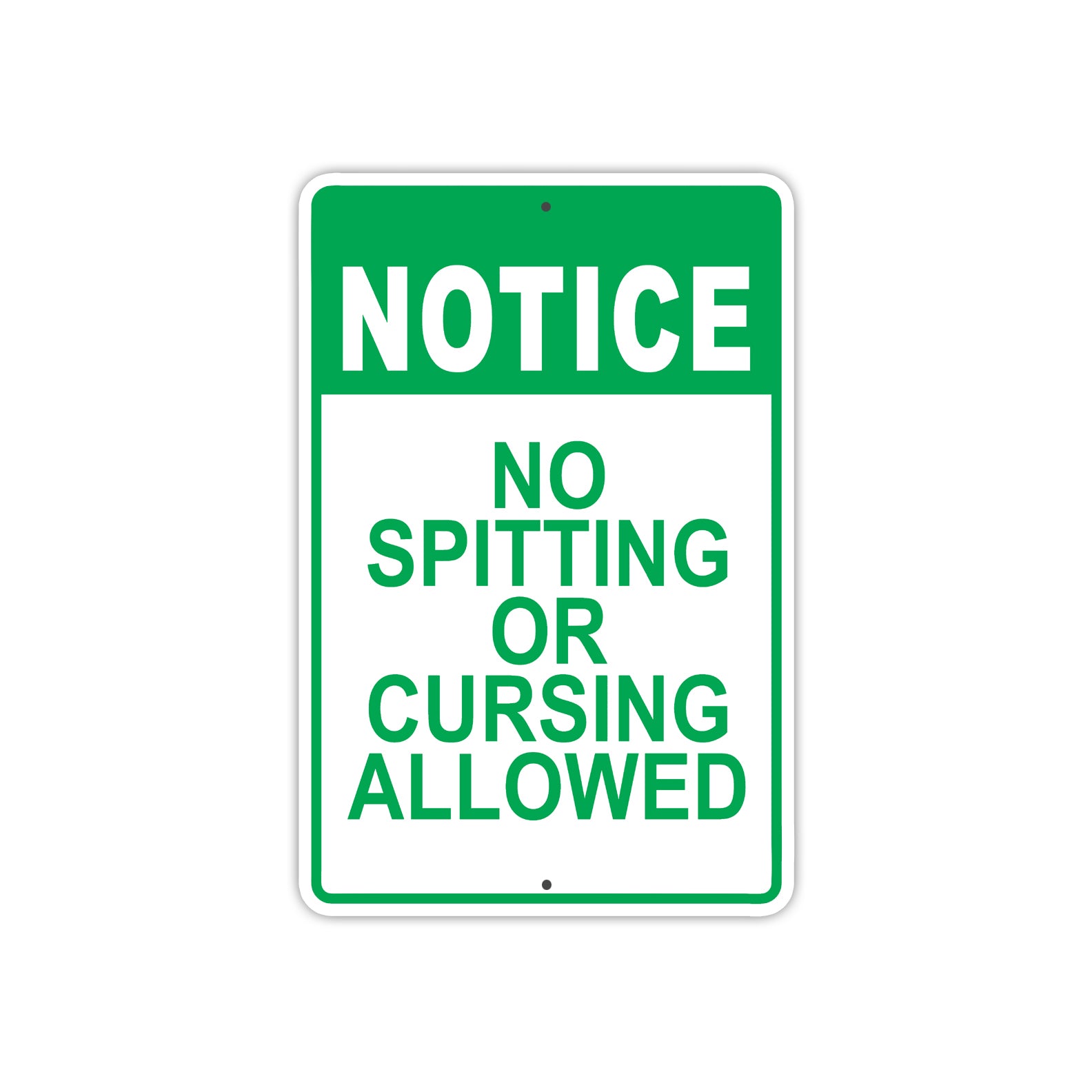 Notice No Spitting or Cursing Allowed Restriction Warning Aluminum Metal Sign