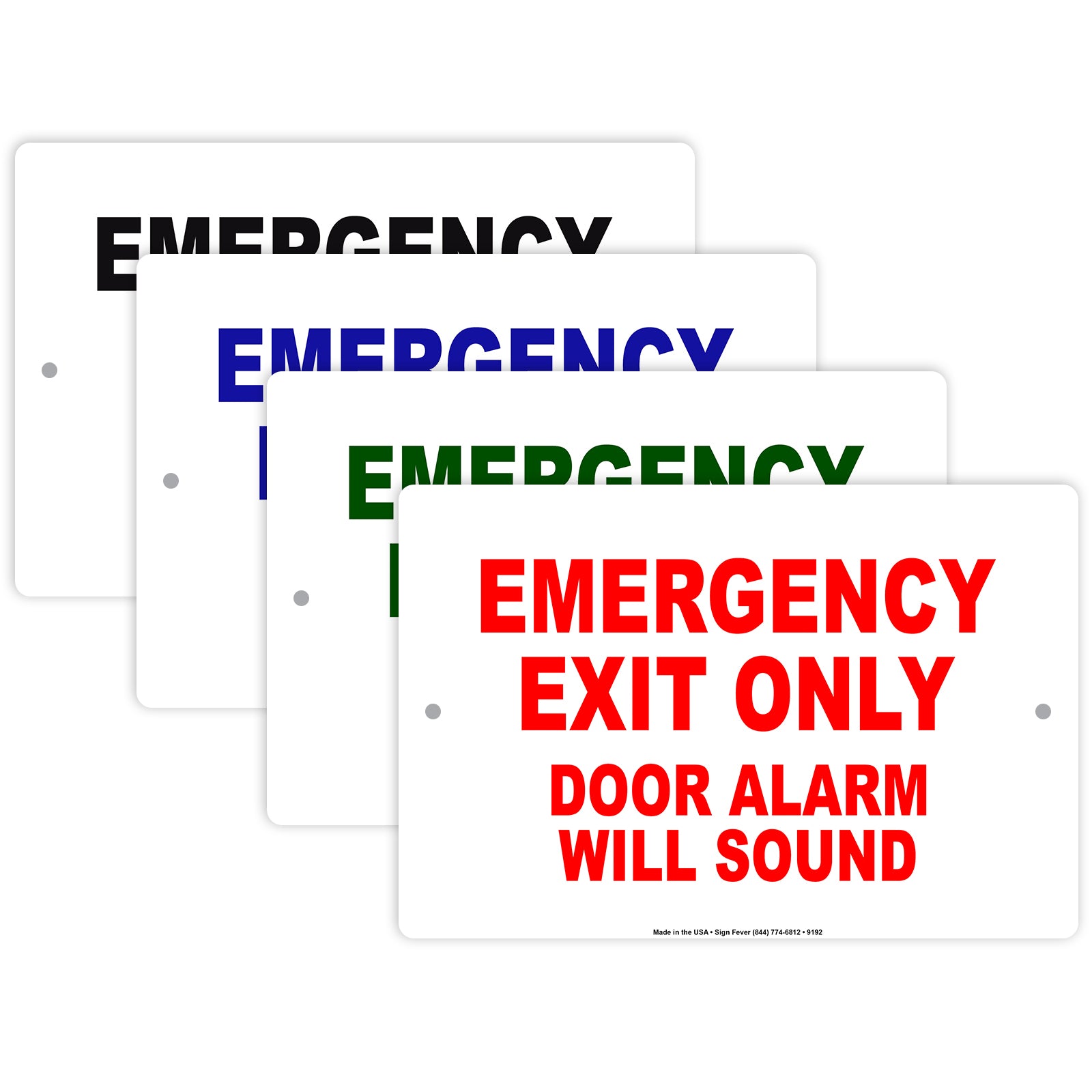 Emergency Exit Only Door Alarm Will Sound Do Not Block Aluminum Metal Sign