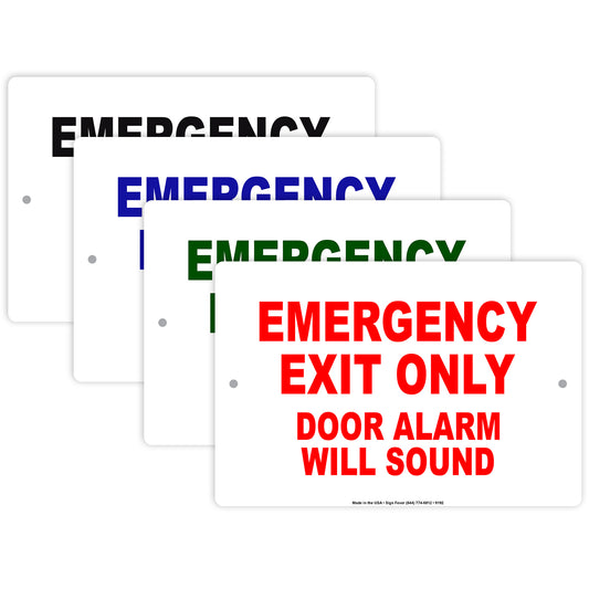 Emergency Exit Only Door Alarm Will Sound Do Not Block Aluminum Metal Sign