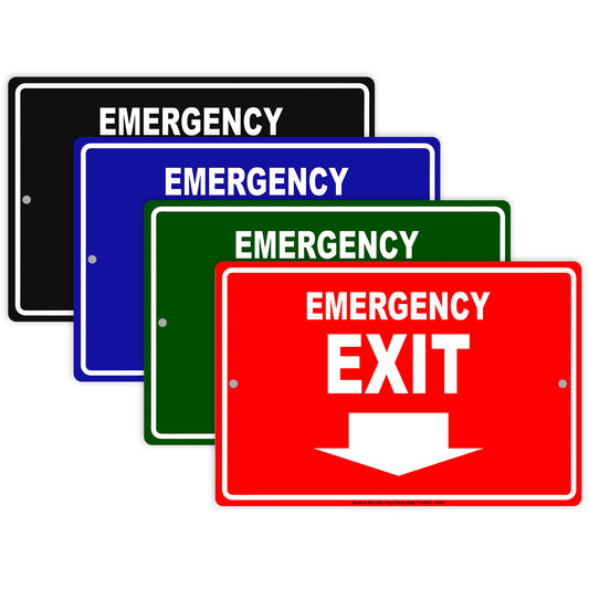 Emergency Exit With Down Arrow Do Not Block Aluminum Metal Sign