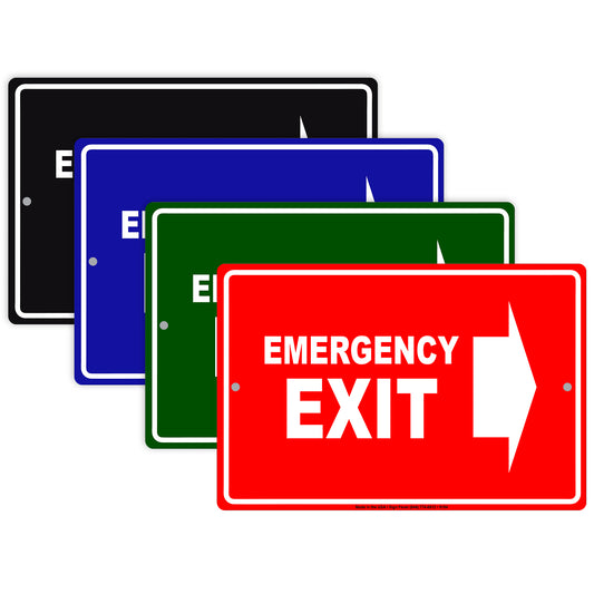 Emergency Exit With Right Arrow Do Not Block Aluminum Metal Sign