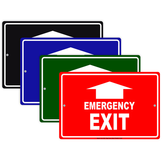 Emergency Exit With Up Arrow Do Not Block Aluminum Metal Sign