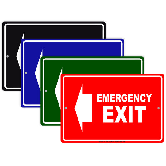 Emergency Exit With Left Arrow Do Not Block Aluminum Metal Sign