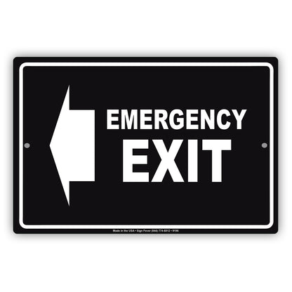 Emergency Exit With Left Arrow Do Not Block Aluminum Metal Sign