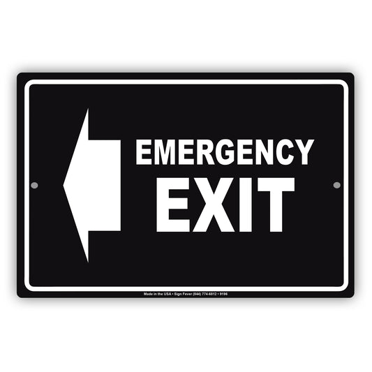 Emergency Exit With Left Arrow Do Not Block Aluminum Metal Sign