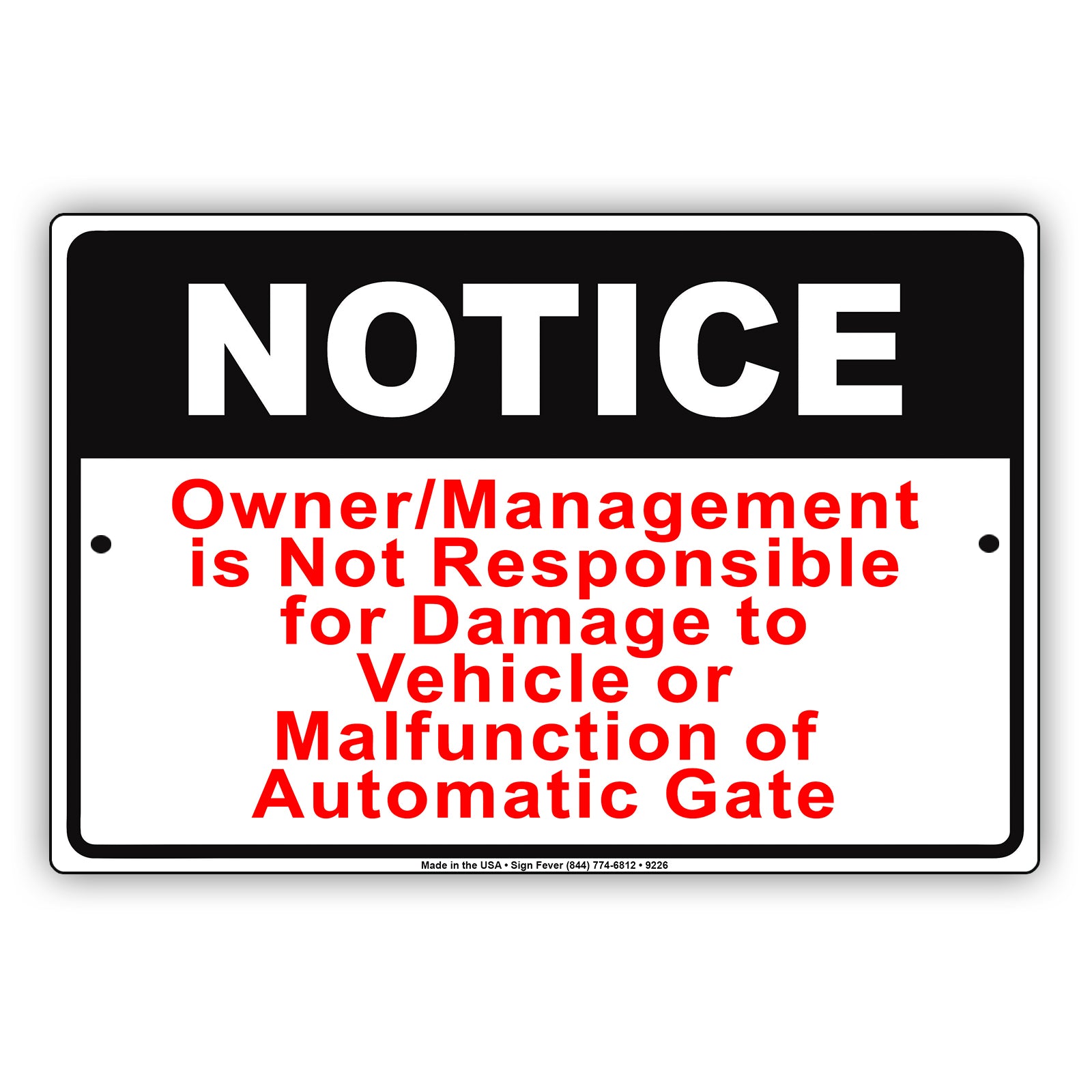Notice Owner Management Is Not Responsible For Damage | Metal Notice ...