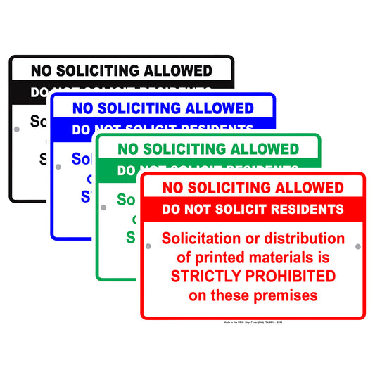 No Soliciting Allowed Do Not Solicit Residents Solictation Or Distribution Aluminum Metal Sign Plate
