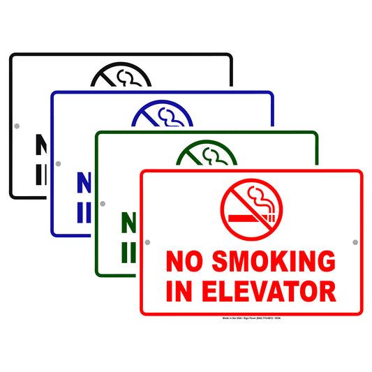Warning No Smoking in Elevator Restriction Aluminum Metal Sign Plate