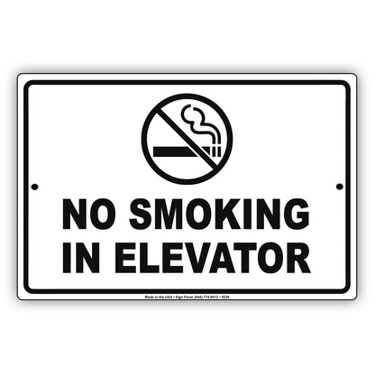 Warning No Smoking in Elevator Restriction Aluminum Metal Sign Plate