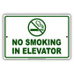 Warning No Smoking in Elevator Restriction Aluminum Metal Sign Plate