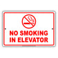 Warning No Smoking in Elevator Restriction Aluminum Metal Sign Plate