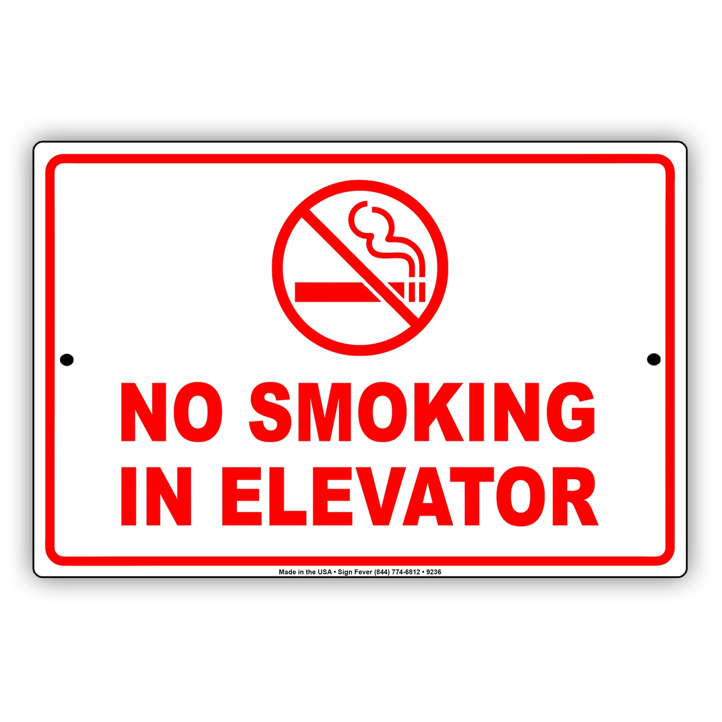 Warning No Smoking in Elevator Restriction Aluminum Metal Sign Plate