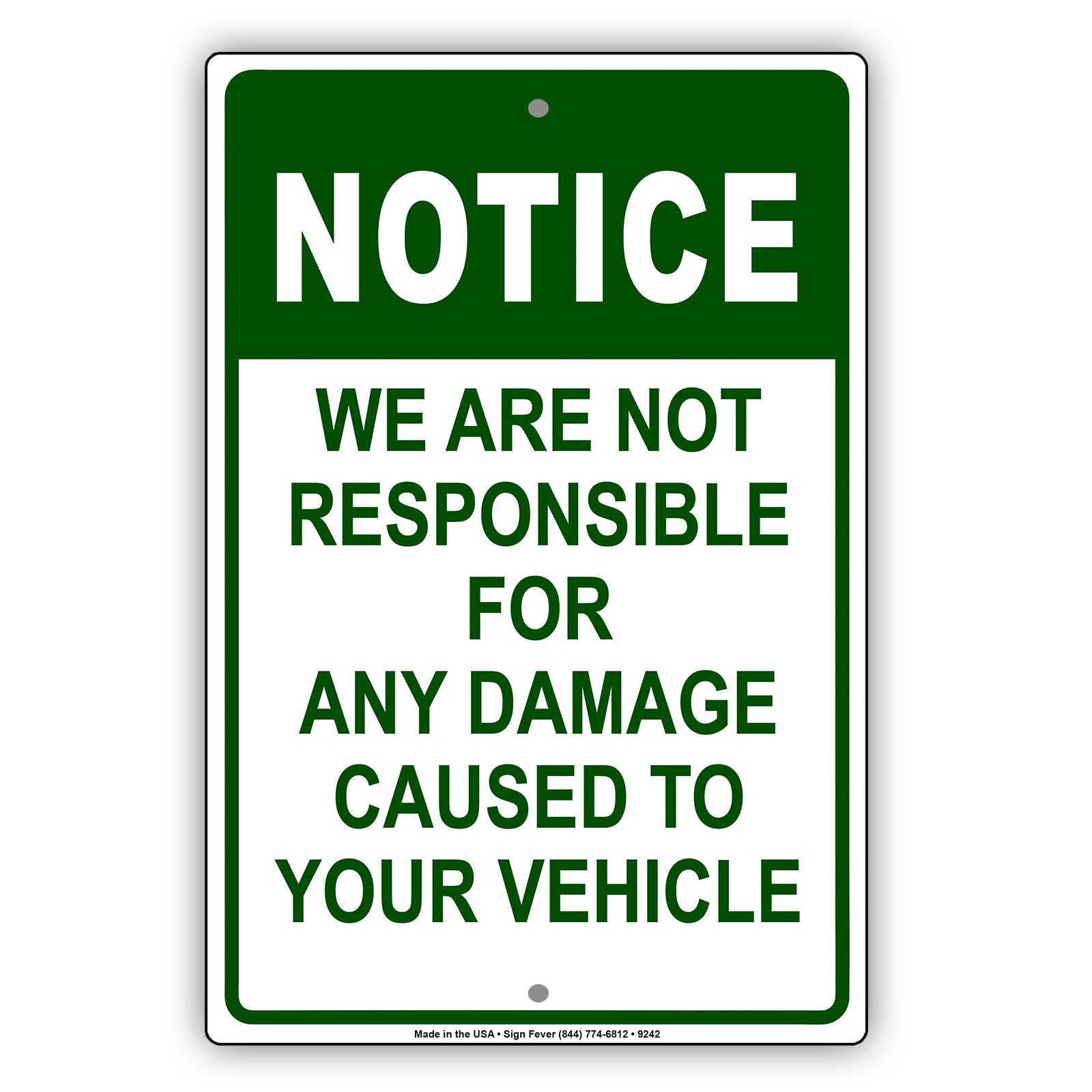 Engine Damage Sign Notice We Are Not Responsible For Any Damage Caused To Your Vehicle ...
