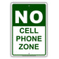 No Cell Phone Zone Use Restriction Aluminum Metal Sign Plate