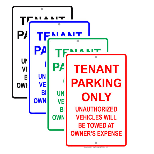 Tenant Parking Only Unauthorized Vehicles Will Be Towed Aluminum Metal Sign Plate