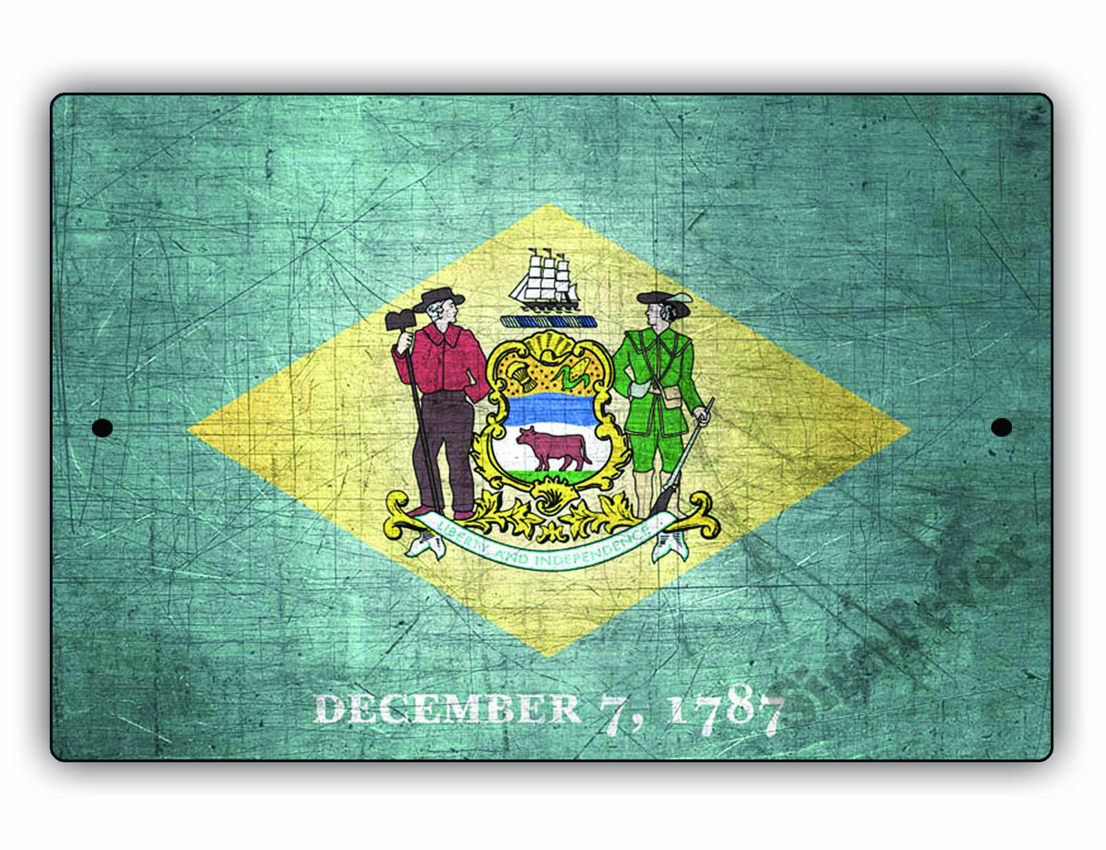Delaware State Flag Novelty Vintage Rustic Grunge Wall Decor Gift Aluminum Metal Sign Plate