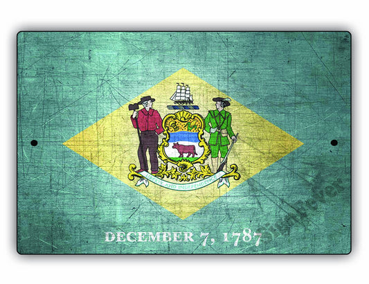 Delaware State Flag Novelty Vintage Rustic Grunge Wall Decor Gift Aluminum Metal Sign Plate