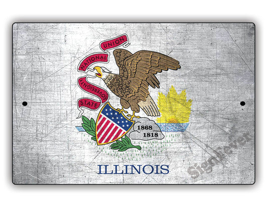 Illinois Flag Novelty Vintage Rustic Grunge Wall Decor Gift Aluminum Metal Sign Plate