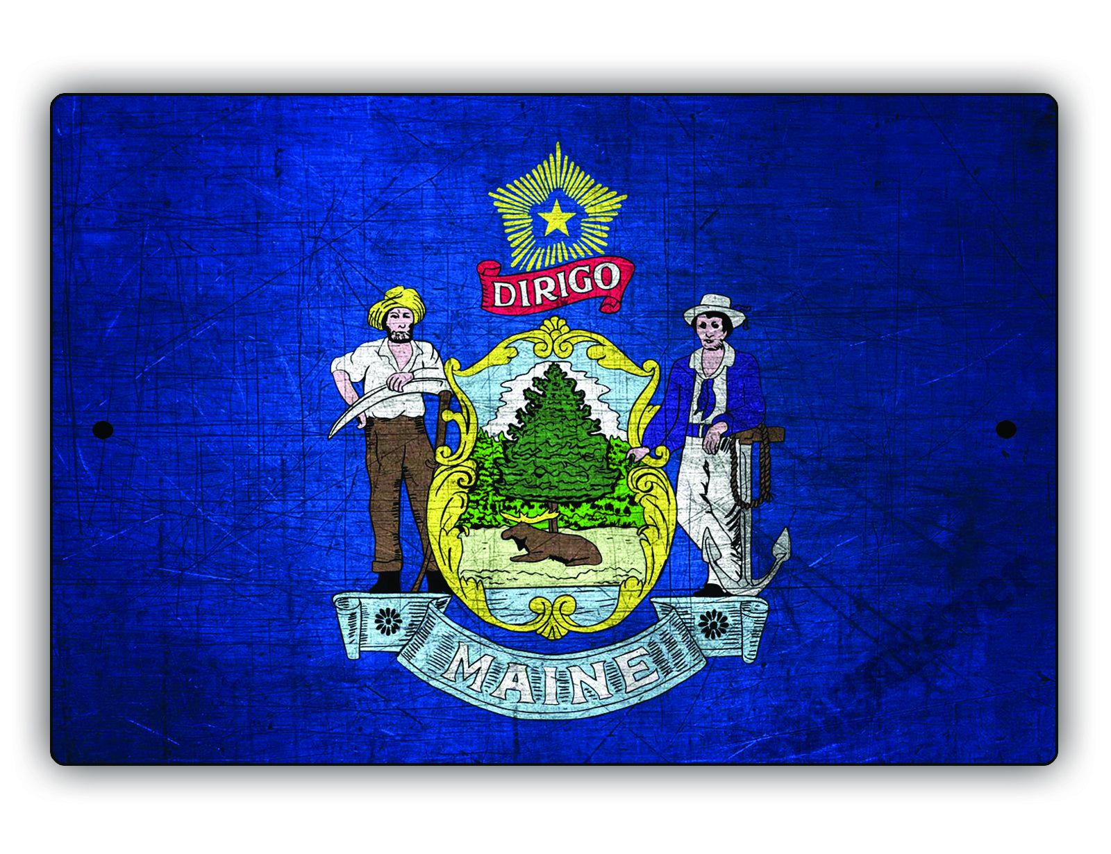 Maine State Flag Novelty Vintage Rustic Grunge Wall Decor Gift Aluminum Metal Sign Plate