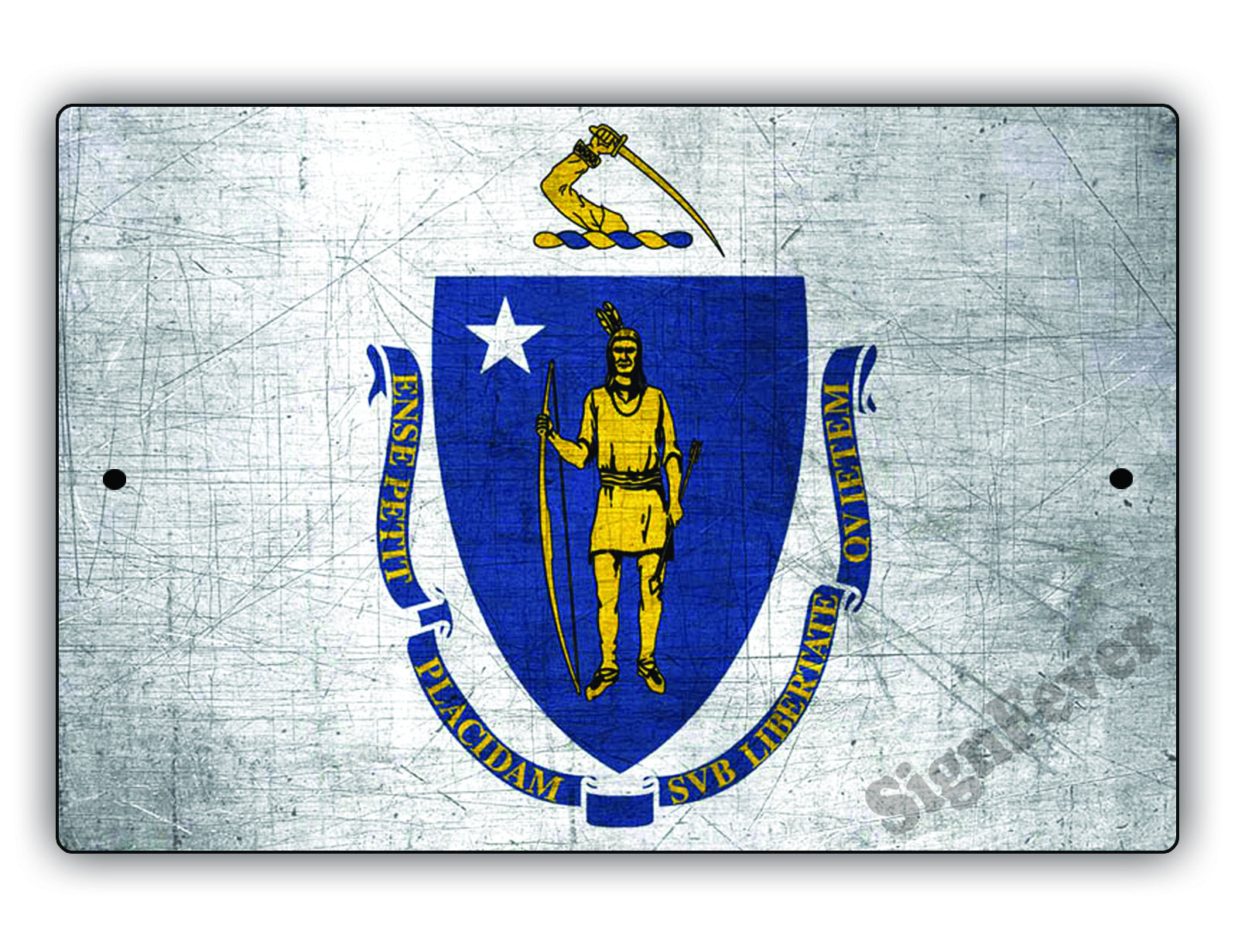 Massachusetts State Flag Novelty Vintage Rustic Grunge Wall Decor Gift Aluminum Metal Sign Plate