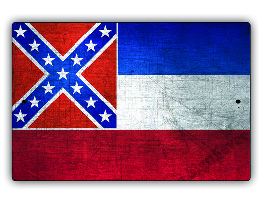 Mississippi State Flag Novelty Vintage Rustic Grunge Wall Decor Gift Aluminum Metal Sign Plate