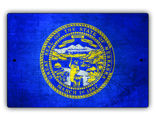 Nebraska State Flag Novelty Vintage Rustic Grunge Wall Decor Gift Aluminum Metal Sign Plate