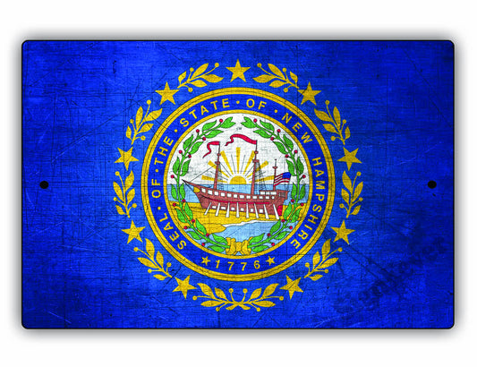 New Hampshire State Flag Novelty Vintage Rustic Grunge Wall Decor Gift Aluminum Metal Sign Plate
