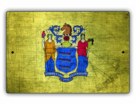 New Jersey State Flag Novelty Vintage Rustic Grunge Wall Decor Gift Aluminum Metal Sign Plate